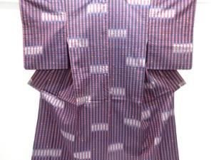 縞に横段模様織り出し手織り紬着物